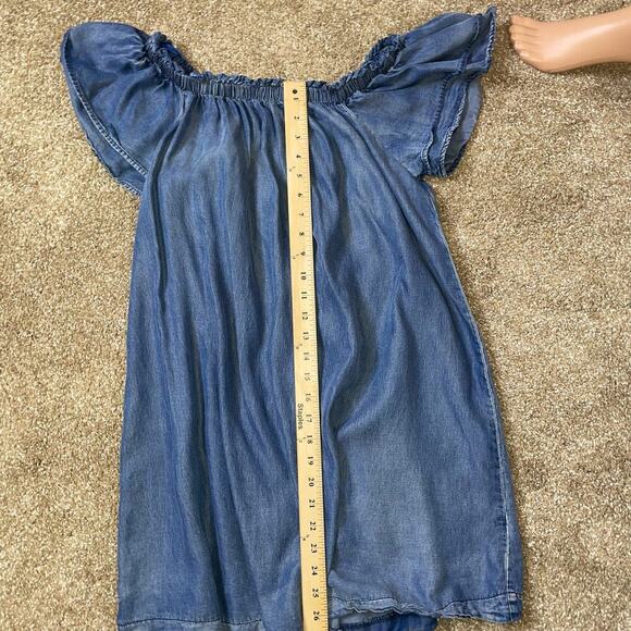 She + Sky Flutter Sleeve Woven Chambray Dress off shoulder 100% Tensel SZ M - Picture 7 of 10